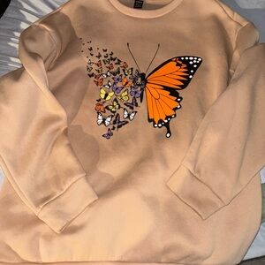 Butterfly Print Tan Sweater